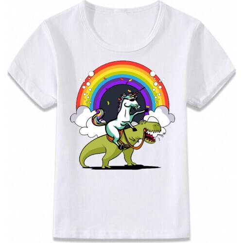 Kids Clothes T Shirt Unicorn Riding A T Rex Children T-shirt for Boys and Girls Toddler Shirts