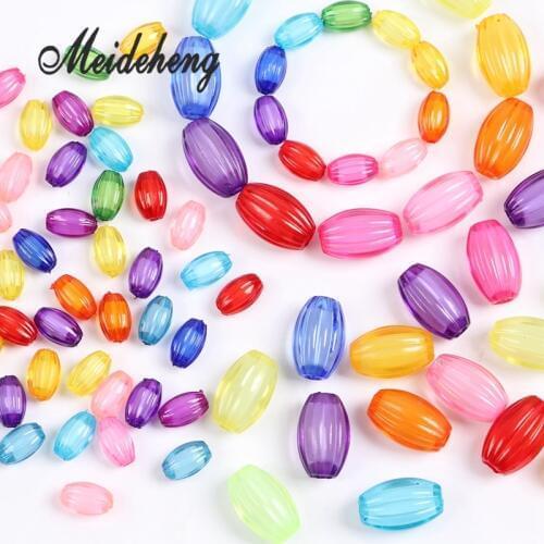 Two Size Cheap Acrylic Striped Large Hole Barrel Beads With Internal Bead Rich Color DIY Handmade Jewelry Accessories Kid Gift