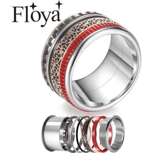 Floya Boho Interchangeable Rings Large Womens Stackable Stainless Steel Band Ring Fidget Arctic Symphony Spinner Ring
