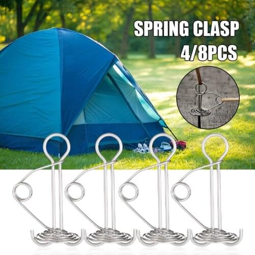 Hot Stainless Steel Tent Rope Tensioners Double Ring Design Stong Torsion Ground Nail Outdoor Camp Tent Rope Spring Buckle N66