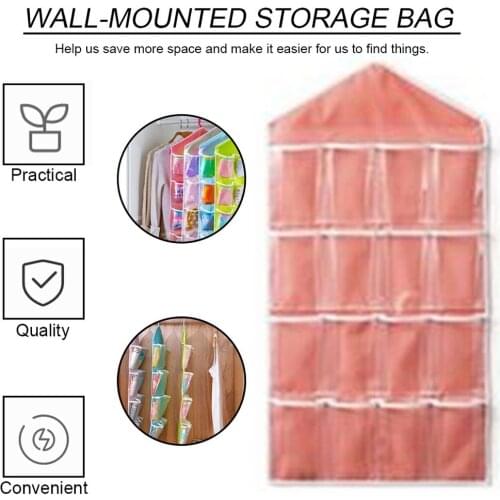 Hot Newest 16 Pockets Clear Over Door Hanging Bag Hanger Storage Tidy Organizer For Home Bathroom Living Room Household Sundries