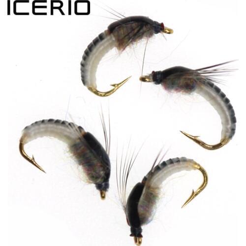 ICERIO 4PCS Fly Fishing Bait Worm Nymph Scud Fly Artificial Insect Lure #12