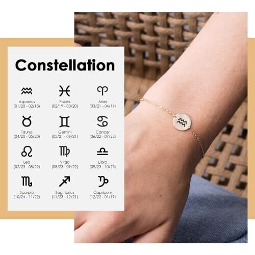 JUJIE Constellation Custom Bracelets for women 316L Stainless Steel Adjustable Bracelets Gifts for women