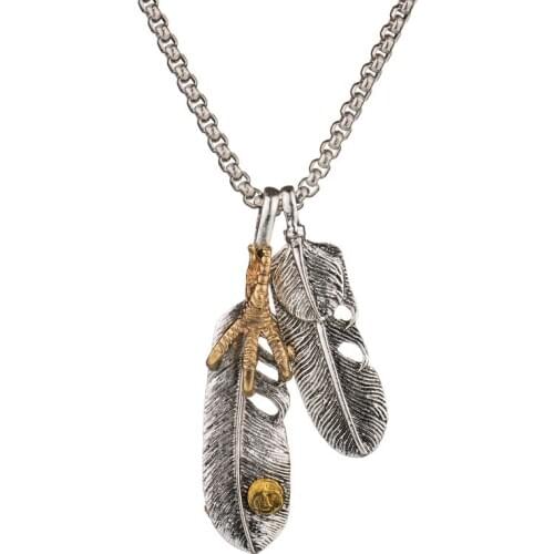 Punk Classic Simple Metal Bird Feather Eagle Claw Pendent Necklace for Women Men Girls Kids Neck Collar Jewelry Gift Wholesale
