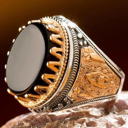 925 Sterling Silver Mens Ring with Black Onyx Stone Onyx Ring for Men