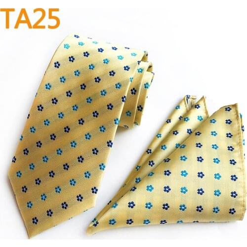 Mens Ties Set Yellow Floral Designers Necktie Pocket Square Sets