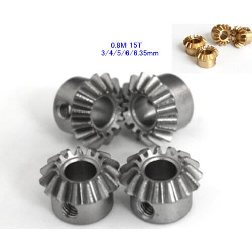 2PCS Bevel gear 0.8M 15T 90 degrees Transmission gear DIY Copper/steel 3 4 5 6 6.35 mm hole