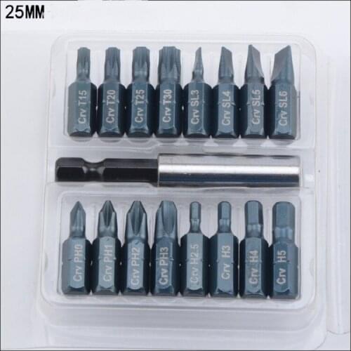 New 17pcs L25mm 1/4 Inch Hex Shank Magnetic Screwdriver Bit + Extension rod CRV Steel