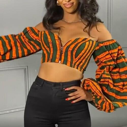 Minimalist Print T Shirt For Women Slash Neck Puff Long Sleeve Slim Short T Shirts Females Summer Fashion Clothing Style E650