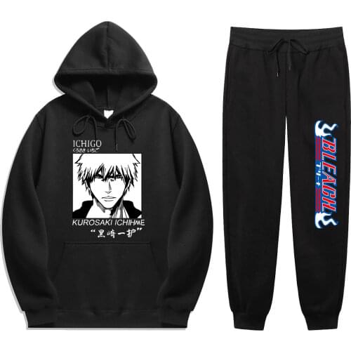 Japan Anime BLEACH Print mens sets 2 Pieces Sets fashion Winter Sweatshirt+Drawstring Pants Hoodies hoodie sets Sweatshirt