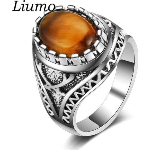 Liumo Vintage with Tiger Eye Stone Resin Muslim Islam Men Alloy Rings Lr1186