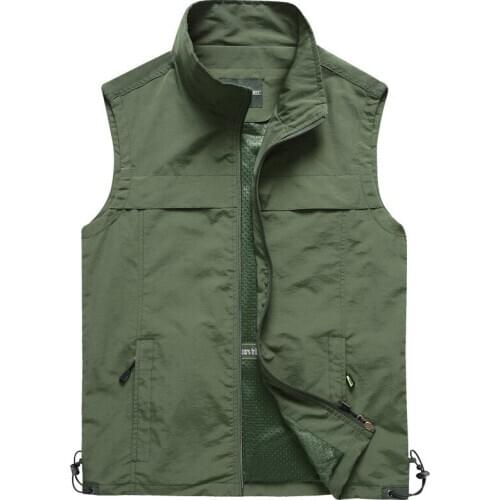 Mens Outdoor Vest Leisure Quick-Drying Photo Journalist Pockets Vest Hiking Fishing Hunting Sportswear Plus Size 5XL Waistcoat