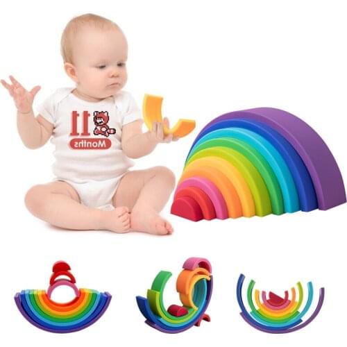 Lets Make 1Set Baby Rainbow Silicone Stacking Toy Montessori Creative Blocks BPA Free Food Grade Silicone Early Education Kids