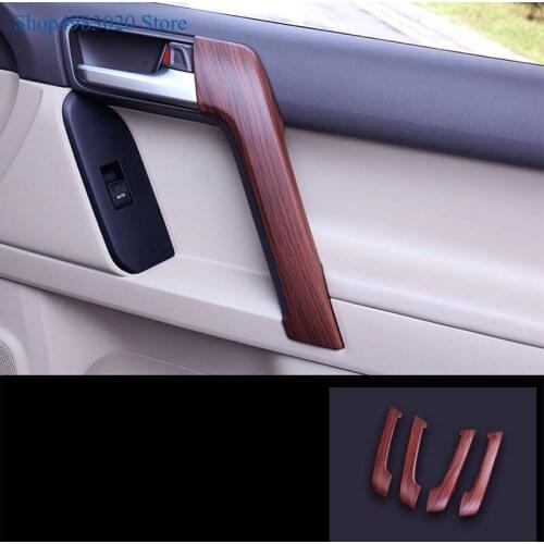 4PCS Pine Wood Grain ABS Interior Door Handle Trim Cover for Toyota Land Cruiser Prado 150 FJ150 2010 2011 2012 2013 2014-2018