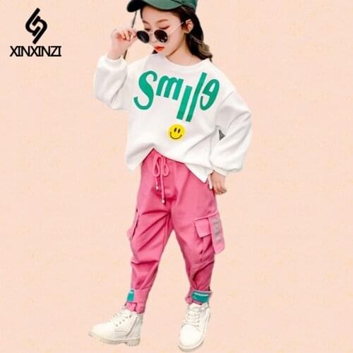 Girls Outfit Trendy Casual Suits 2020 New Girls clothes overalls Hip-hop Girls Joggers Cargo pants 2 Suit childrens Sweatshirt