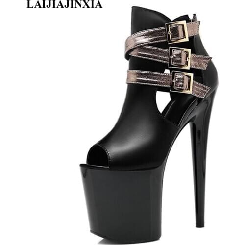 LAIJIANJINXIA New Fashion Wild Flock Boots Women Boots 20CM High Heels Boots Women Shoes Fashion Boots Super High Heel Shoes