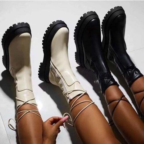 New Chelsea Boots Womens Ladies Fashion Square Heels Zipper Round Toe Solid Colors Bandage PU Leather Chunky Boots Shoes#g3