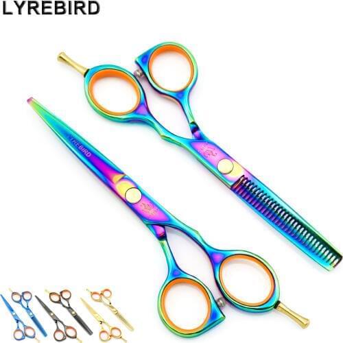 Hair scissors 5.5 INCH LYREBIRD Black Rainbow Golden Blue tesoura de cabeleireiro profissional golden screw Simple packing NEW