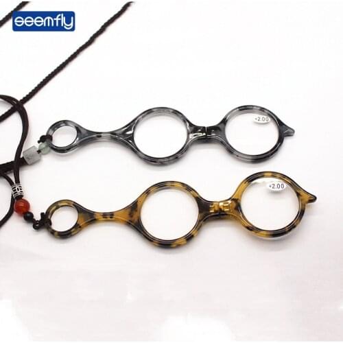 Seemfly 2021 New Pendant Necklace Foldable Reading Glasses Women Men Vintage Round HD Presbyopic Eyeglasses Diopters +1.0 +3.5