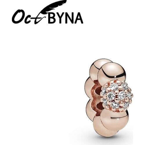 Octbyna Rose Gold Crystal Charm Bead Pendant For Women Fits Pandora Bracelet Necklace Fashion Jewelry Making Gifts Dropshipping