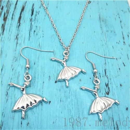 Dancer Girl Ballet Earring Necklace Sets Jewelry Set Antique,Beauty Vintage Fashion Women Christmas Birthday Girl Gifts