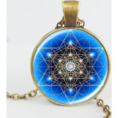 Mandala Pendant Necklace Blue Mandala Art Necklace zen Pendant charms Glass cabochon Necklace Yoga Jewelry lucky amulet