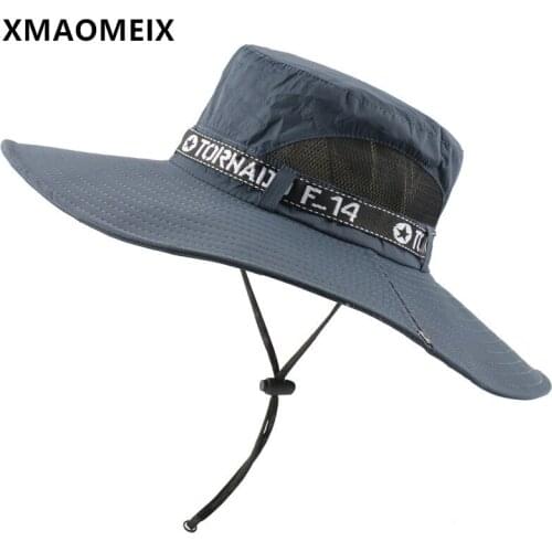 XMAOMEIX 2021 New Summer Womens Panama Beach Hats Mesh Yarn Breathable Bucket Hat Wind Rope Fixed Adjustment Mens Fishing Caps