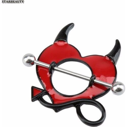 1Pair Punk Devil Novel Design 16G Sexy Devil Nipple Piercing Cute Nipple Rings Black Red Oil Drop Body Piercing Jewelry Pircing