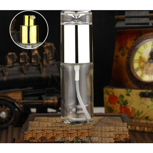 15Pcs/Lot 50ML Empty Glass Bottle With Sliver Lid Or Gold Cap Lotion Pump Bottle Cometic Emulsion Packing, Superior In Quality