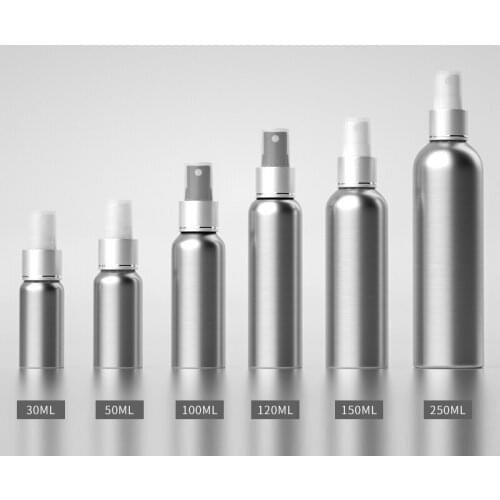 30ml 50ml 100ml 120ml Empty Mist Spray Pump Bottles Aluminum Refillable Bottles With silver collar Sprayer For Perfume freshener