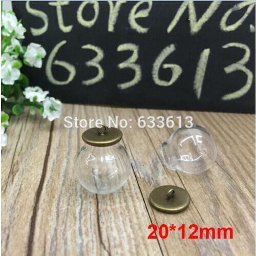 SALE Free shipping 100sets/lot 20*12mm(opening) glass globes display &base set DIY glass bubble glass vial pendant glass cover