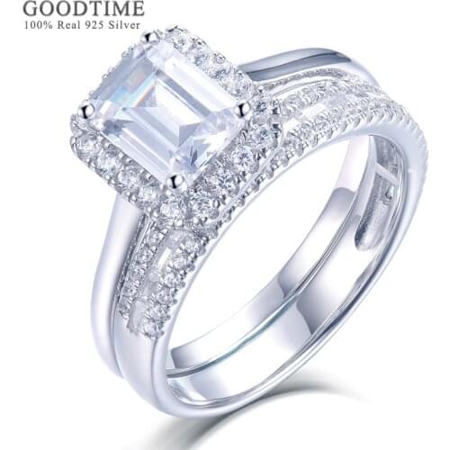 Luxury 100% 925 Sterling Silver Ring Set Zircon Wedding Rhinestone Engagement Ring Jewelry Accessories Gift For Women Lady