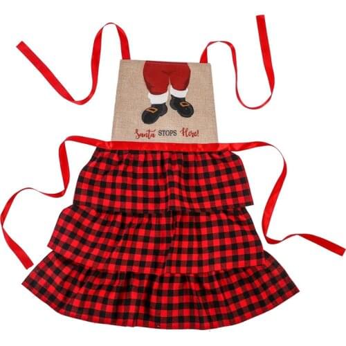 Christmas Plaid Printed Apron Creative Santa Holiday Kitchen Clothing Supplies Christmas Party Dress Up Aprons Home Decorations