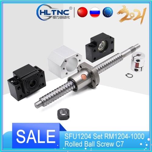 Ballscrew SFU1204 Set RM1204-1000 Rolled Ball Screw C7 With Flange Single Ball Nut End Machined+BK/BF10+Ball Nut Housing+Coupler