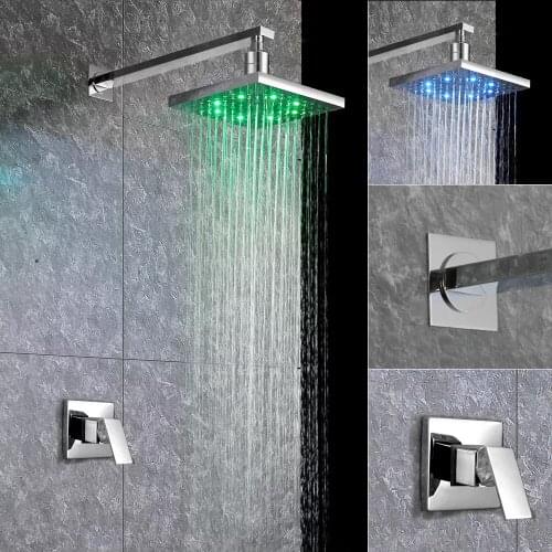 SKOWLL LED Rain Shower Faucet Bathroom Shower Faucet 8 inch Shower Set Concealed Bath Mixer Shower Tap Stainless Steel HG-8402