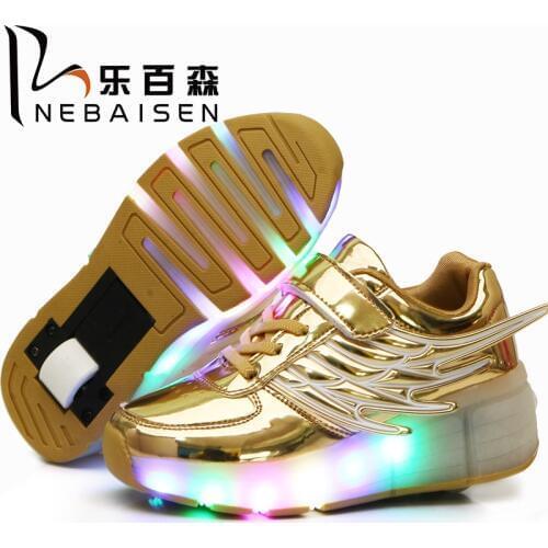 NEBAISEN Girls Boys LED Light Roller Skate Shoes For Children Big Kids & Adults Sneakers With Wheels One wheels