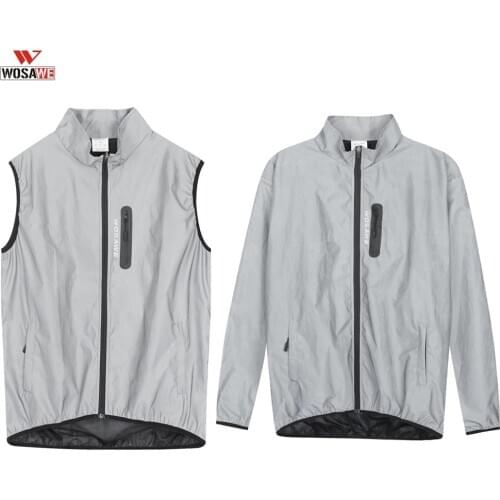 WOSAWE Men Summer Cycling Full Reflective Clothing Bicycle Safety Jacket Windproof Water Repellent Running Vest Sportwear