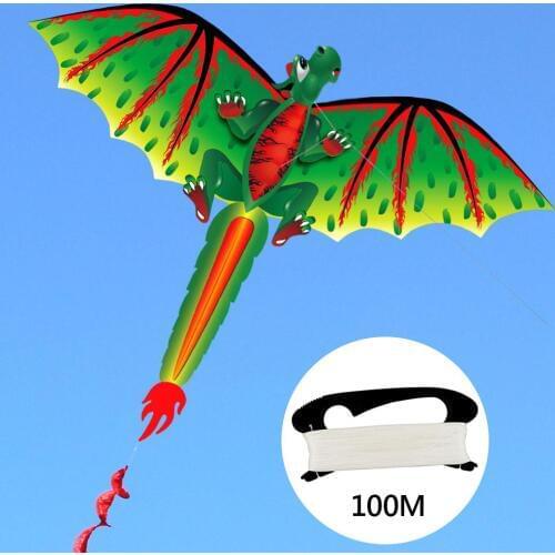 Three-Dimensional Green Cute Dragon Kids Cute 3D Dinosaur Kite Flying Game Outdoor Sport Playing Toy with 100m Line