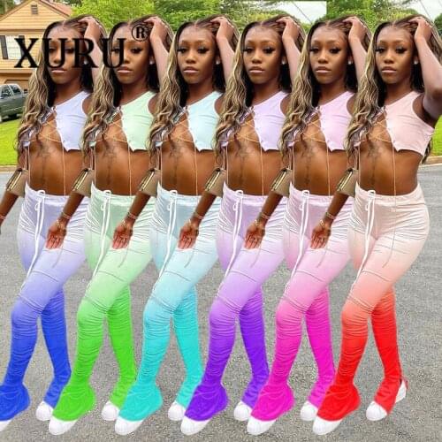 XURU European and American Womens Gradient Color Jumpsuit Suit Hip-lifting Metal Chain Strap Pleated Split Jumpsuit