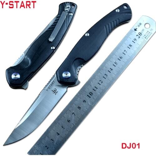 Y-START Drop Point 440C Satin Blade Pocket Hunting Knives Black G10 Handle Flipper Open Outdoor Survival Camping Tools DJ01