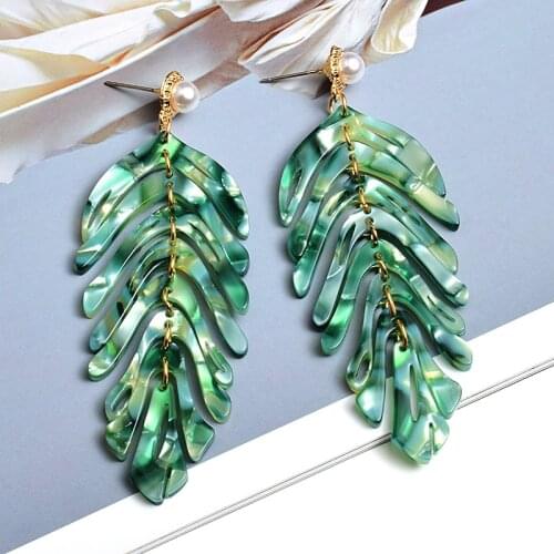 Summer Plant Acrylic Drop Earrings Vintage Bohemian Leaves Resin Dangle Earring Party Jewelry Earrings For Women