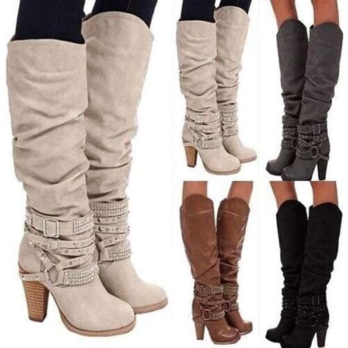 ASHIOFU Handmade Ladies Block Heels Boots Rivets Spikes Retro&Vintage Style Dress Boots Evening Club Fashion Winter Boots Shoes