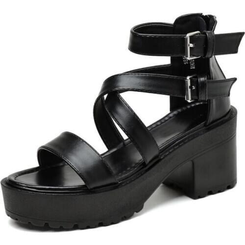 Punk Rock Gothic Sandals woman gladiator shoes Platform goth sandals Chunky heels sandalias playa mujer punk sandals LJB25-1