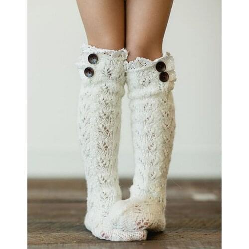 Women Leggings Girls Winter Warm Lace Frill Stockings Cable Knitted Over Knee Thigh High Long Boot Stockings 1Pairs