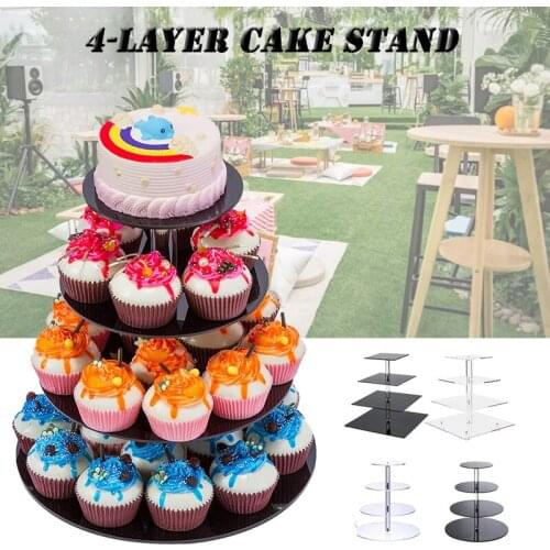1Pc Creative 4-Tier Acrylic Round Square Cake Stand Cupcake Display Rack Wedding Birthday Party Decorative Holder Home Supplies