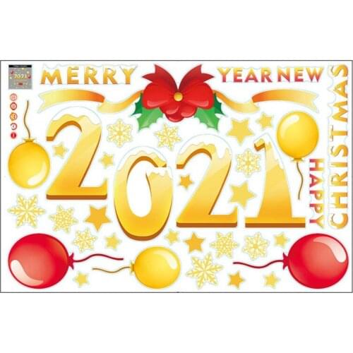 2021 Happy New Year And Merry Christmas Window Flower Static Wall Sticker For Home Window Decoration