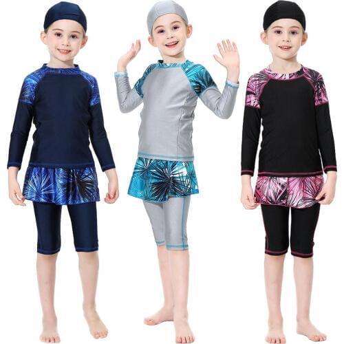 3PCS Islamic Beachwear Burkini Swimsuit Kids Girl Arab Swimming Swimwear Muslim Suit Costume Modest Full Cover Bathing Suit Islamic