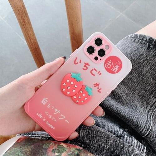 3D Cute pink juicy peach red strawberry Phone Case For iPhone 7 8 Plus X XR Xs 11 pro 12 pro Max cases Camera Protection cover