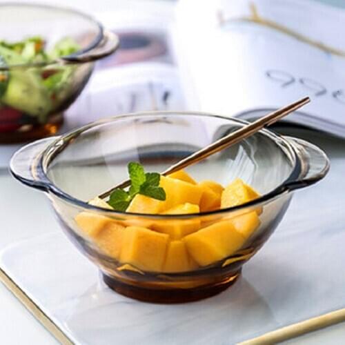 450ml Japanese Glass Salad Bowl with Handle Child Dessert Plate Fruit Food Container Mixing Bowls Kitchen Cooking Tableware