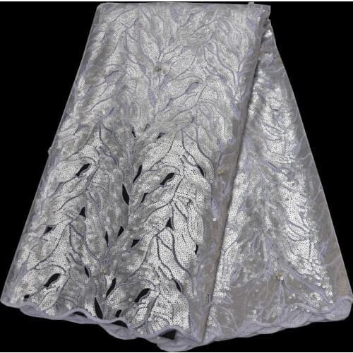 5yards/pc) high grade white African hand cut lace fabric newest organza sequins lace fabric with beads for wedding party OP155